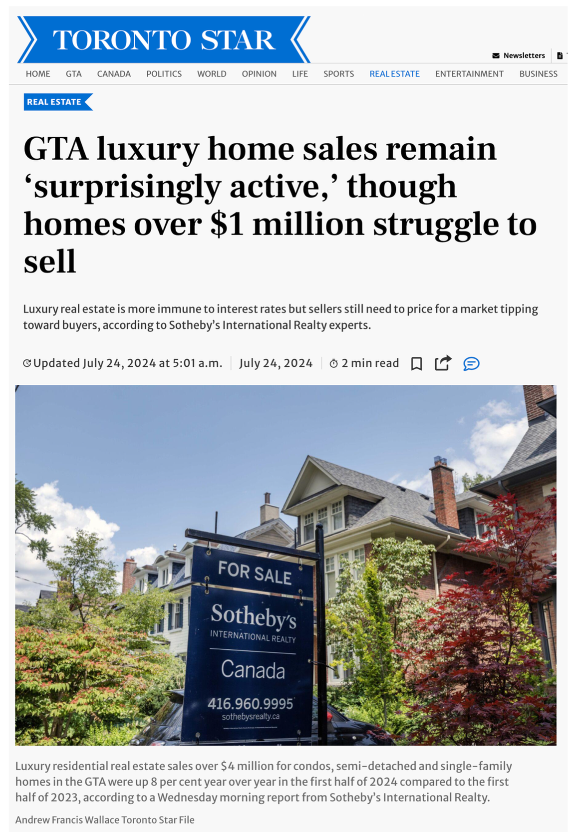 Toronto luxury home sales